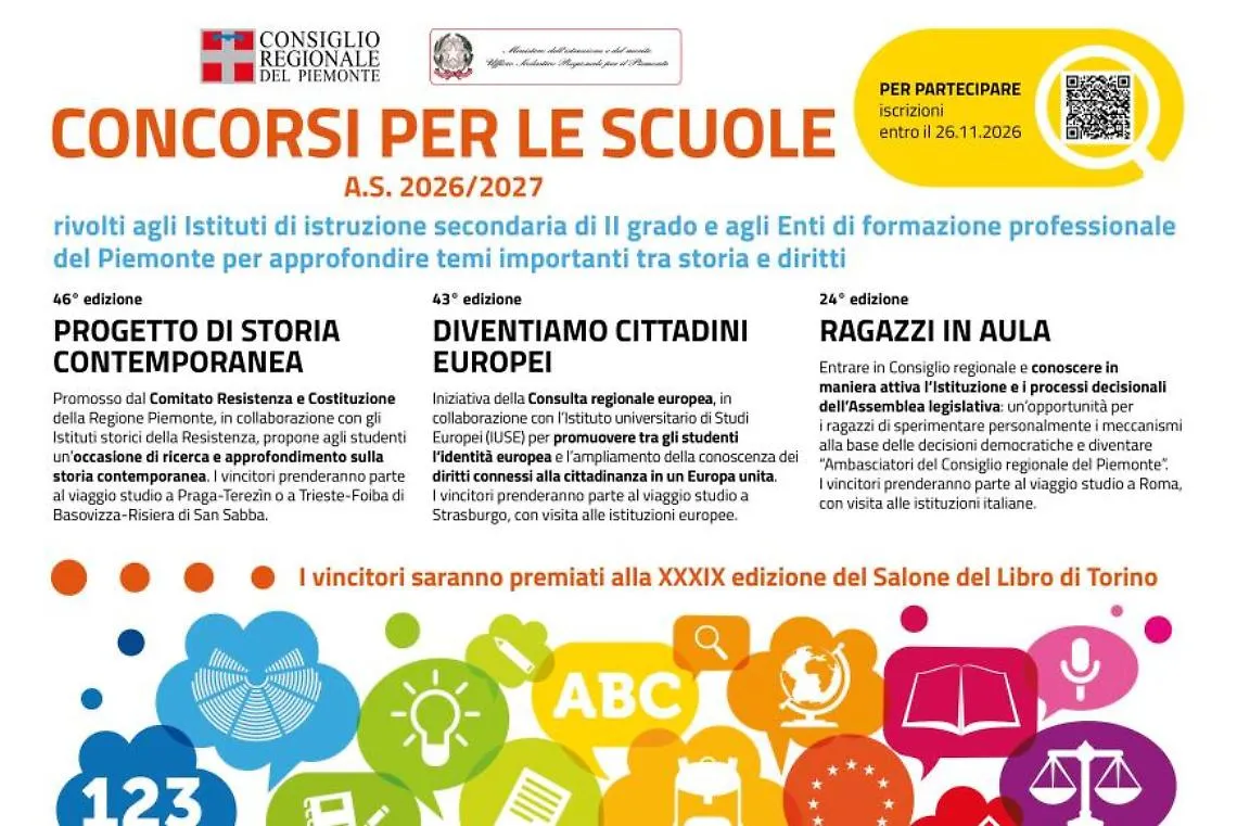 Aperte le iscrizioni ai concorsi per le scuole del Consiglio regionale per l&rsquo;anno scolastico 2026-2027