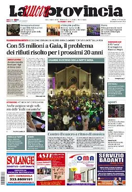 La nuova provincia: ecco la Prima Pagina di oggi